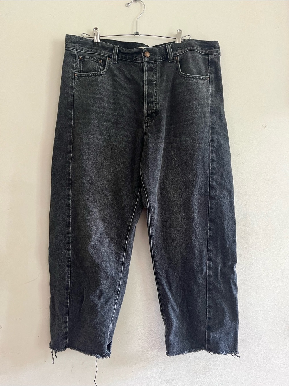 Madewell Jeans Womens 32 Gray Charcoal Pieced Barrel Leg High Rise Button Fly